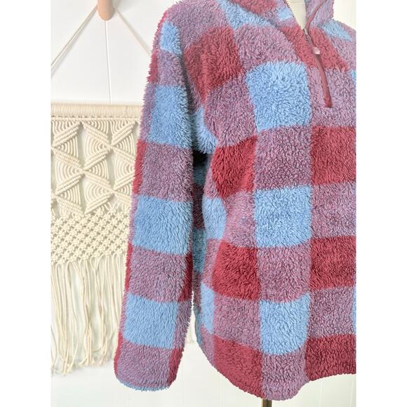 Eddie Bauer Plaid Sherpa Fleece Quarter Zip Pullover Jacket Size Small Blue Red - Picture 6 of 10